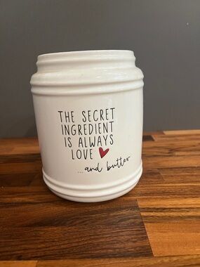 White Ceramic Kitchen Canister with Love Heart Accent